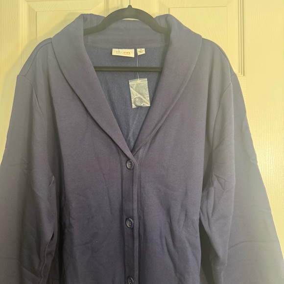 NWOT. Denim & Co. women's 3X navy blue long sleeve button v-neck sweater blazer - Picture 4 of 14
